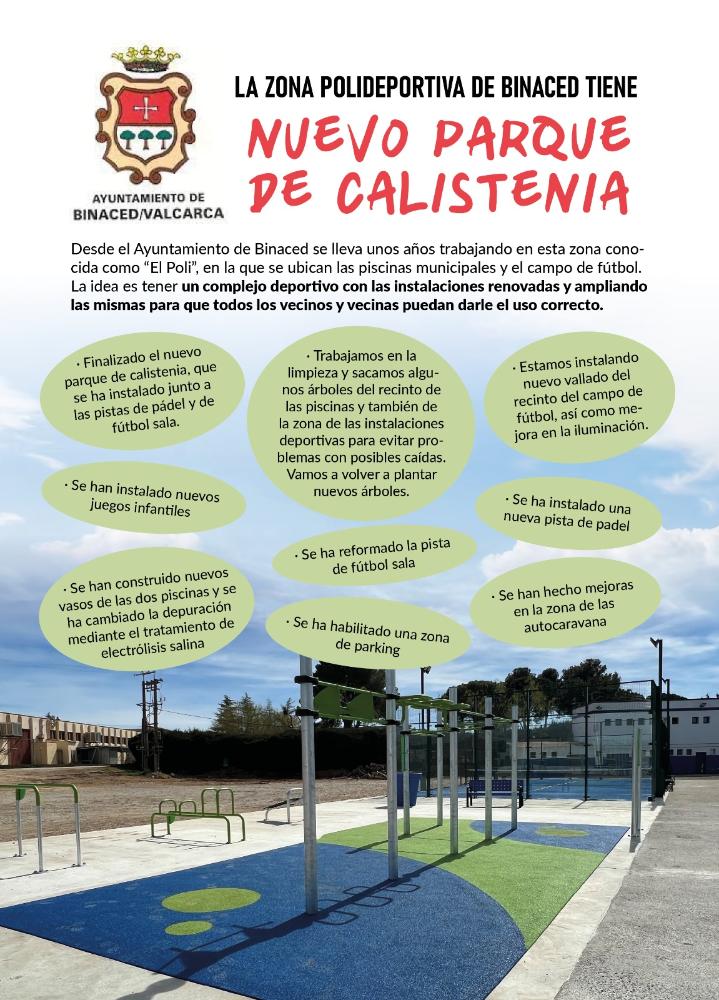 Imagen La zona polideportiva de Binaced ya tiene nuevo parque calistenia