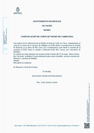 Imagen Corte temporal de tramo de entrada a Binaced (por calle Río Cinca)